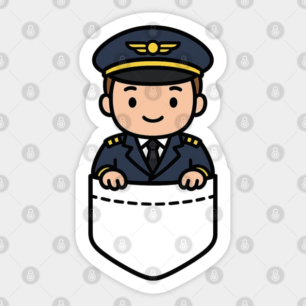 Cute Kawaii Airline Pilot Pocket Cartoon Aviation Travel Sticker by Yesteeyear